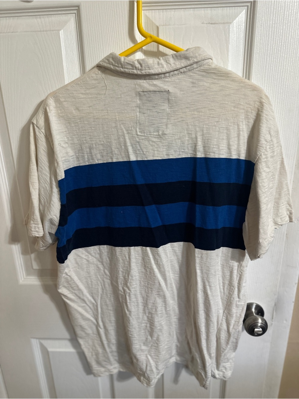 Men's White Polo with Blue Horizontal Stripes